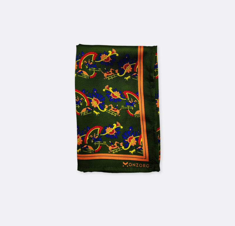 Olive Green Paisley and Floral - Silk Pocket Squares