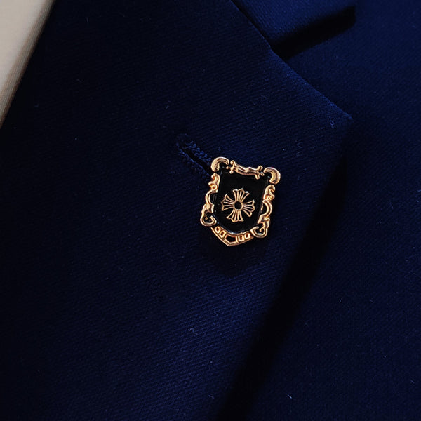 IRON CROSS KNIGHT SHieLD – BLACK AND GOLD LAPEL PINS