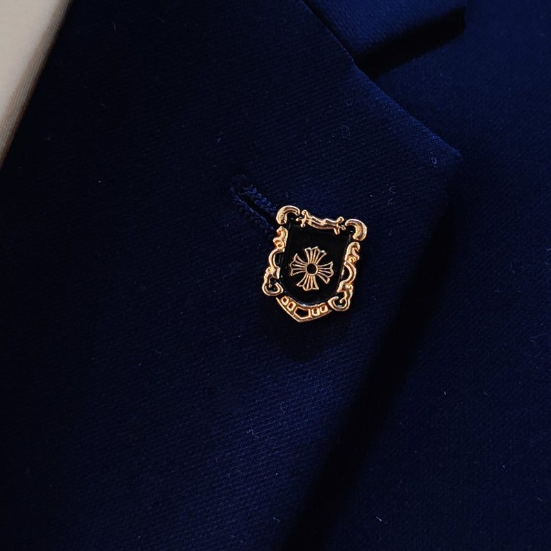 IRON CROSS KNIGHT SHieLD – BLACK AND GOLD LAPEL PINS
