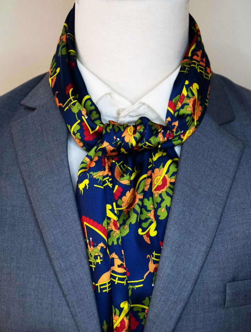 Navy Blue Paisley and Floral - Silk Men Scarves