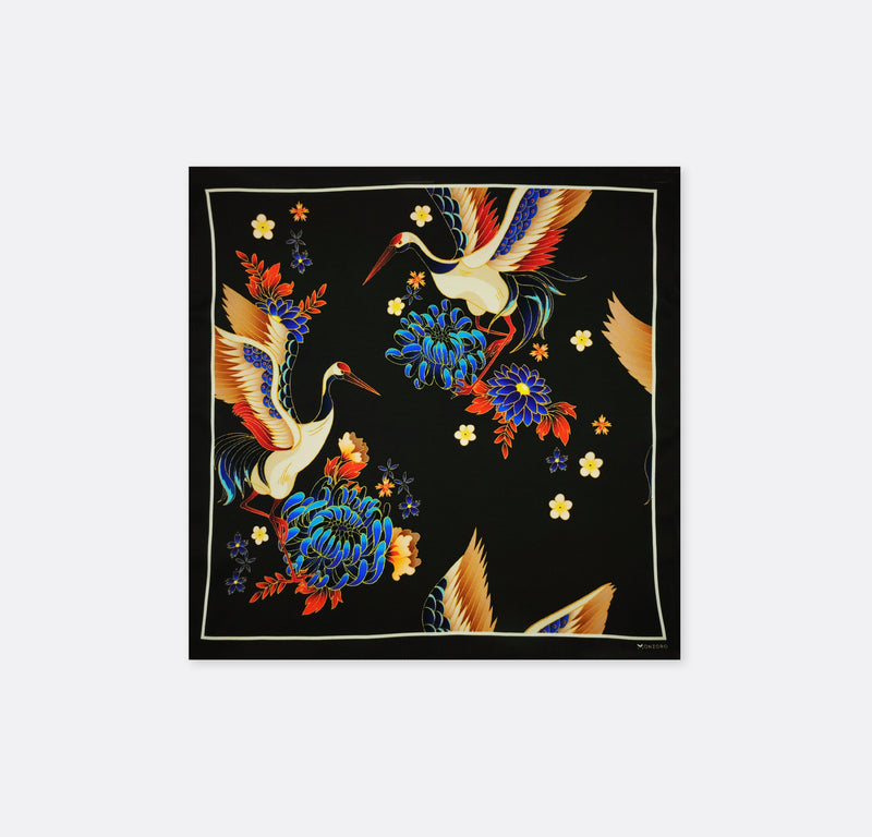 Mandarin Heron Black - Silk Pocket Square