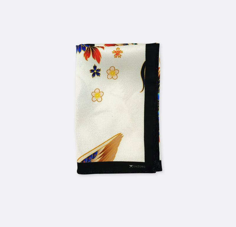 Mandarin Heron White - Silk Pocket Square