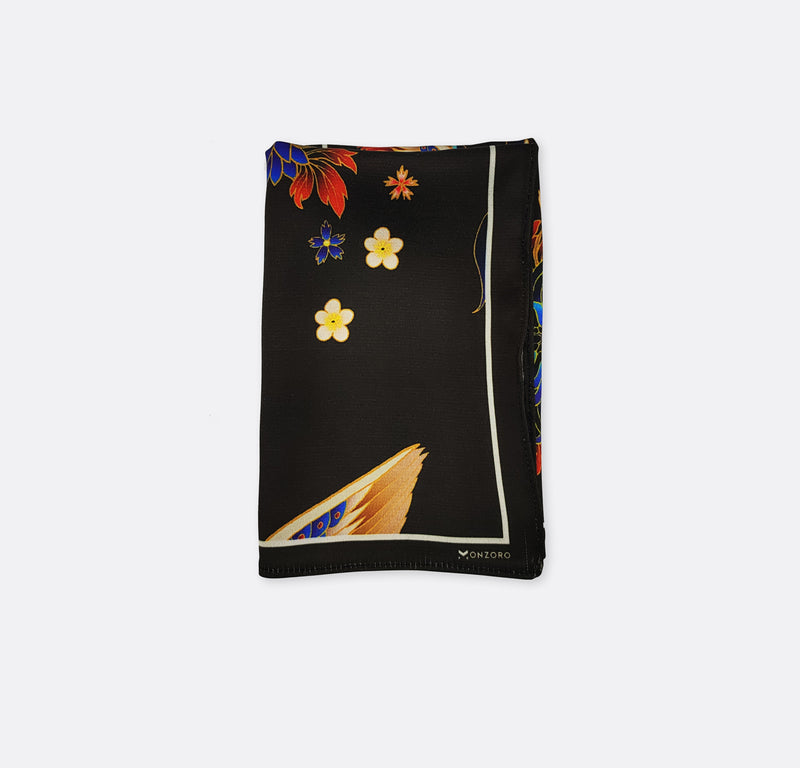 Mandarin Heron Black - Silk Pocket Square