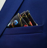 Black Retro Floral Silk Pocket Squares