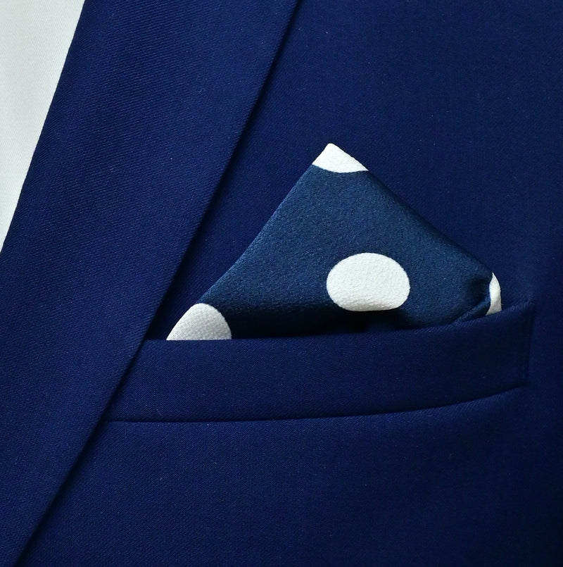 Navy Blue Polka Dots Medium - Silk Pocket Square