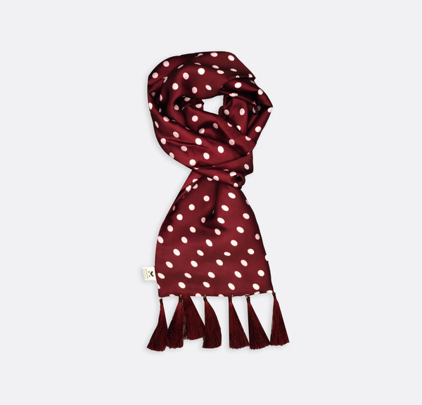 Maroon with White Polka Drops - Silk Scarves