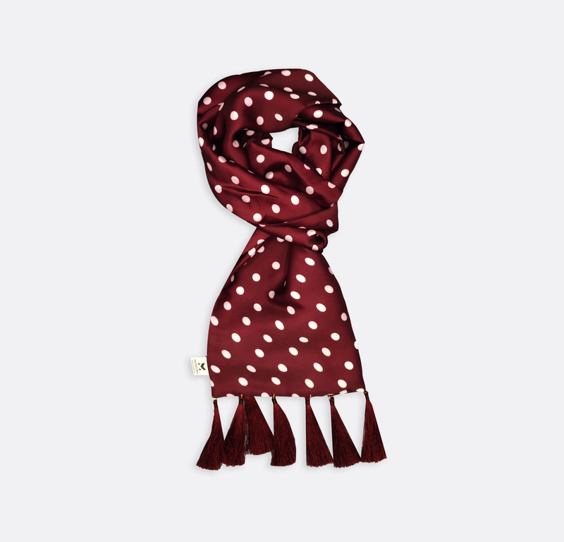 Maroon with White Polka Drops - Silk Scarves