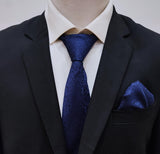 Navy Blue Self Tie & Pocket Square Set