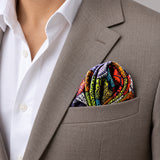Abstract Matrix pocket square — light jacket · wearing detail.