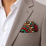 African Art silk pocket square pocket square — light jacket · wearing detail.
