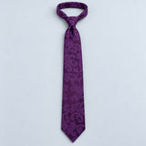 Amethyst Scroll Damask Silk Tie — Relaxed knotted layout