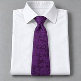 Amethyst Scroll Damask Silk Tie — White shirt product flatlay
