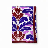 Antique Abstract pocket square with purple, lavender and burgundy acanthus print on white — folded product.
