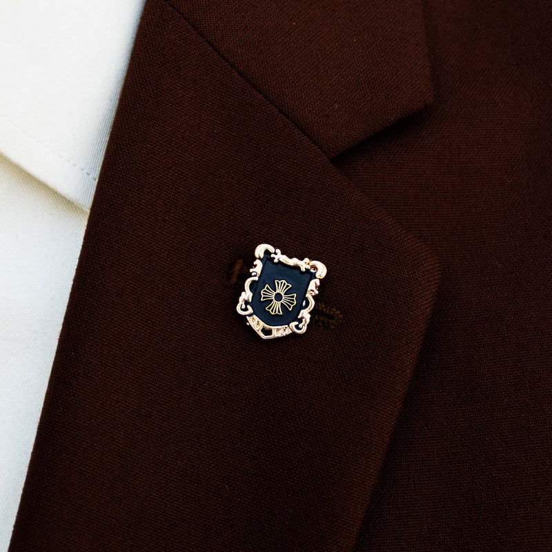 IRON CROSS KNIGHT SHieLD – BLUE AND GOLD LAPEL PINS