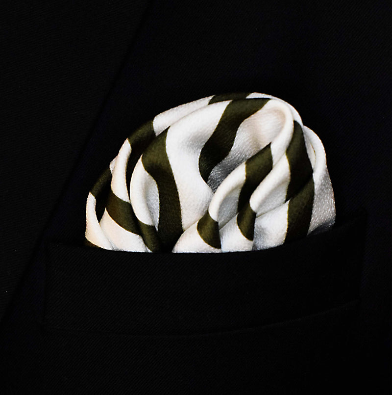 White & Green Stripes - Silk Pocket Square