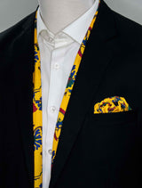 Mustard Paisley And Floral - Silk Scarf And Pocket Square Set