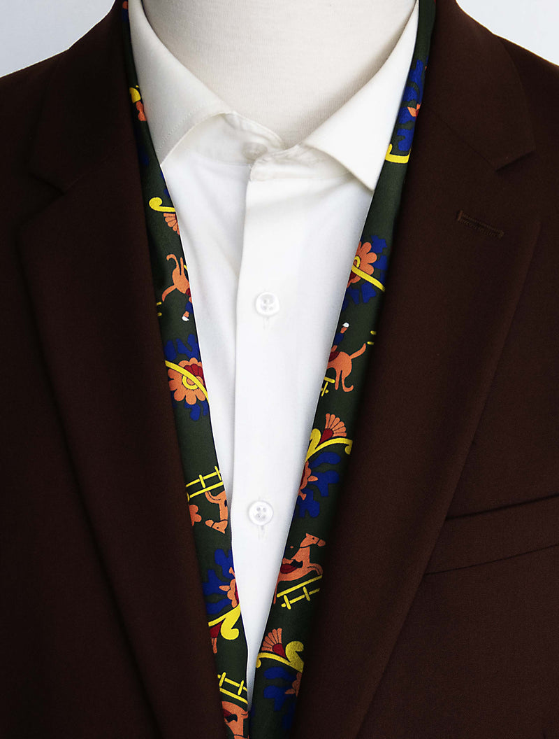 Olive Green Paisley and Floral - Silk Men Scarves