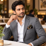 Ball Chain Art pocket square — restaurant lifestyle.