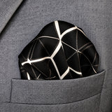 Black and White Hexagonal pocket square — close-up wearing detail.