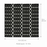 Black and White Hexagonal pocket square — size guide.