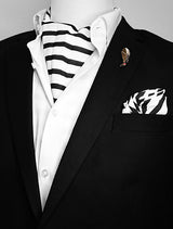 Black & White Stripes Silk Ascot Set - Combo Sets | Monzoro Pakistan