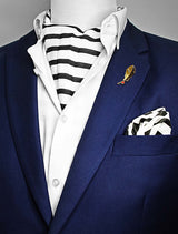 Black & White Stripes Silk Ascot Set - Combo Sets | Monzoro Pakistan