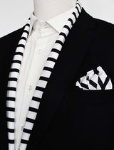 Black & White Stripes Silk Scarf & Pocket Square Set - Combo Sets | Monzoro Pakistan
