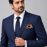 Black Boho Japanese pocket square — formal model · navy and tie.
