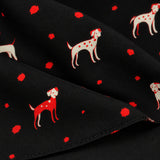 Black Dalmatian pocket square — fabric and design close-up.