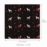 Black Dalmatian pocket square — size guide.