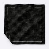 Black Dot Polka pocket square — unfolded studio detail.