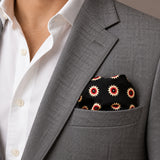 Black & Gold Reversible pocket square — light jacket · wearing detail.