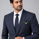 Black & White Abstract pocket square — formal model · navy and tie.