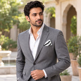 Black & White Stripes pocket square — outdoor lifestyle.