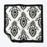 BLACK & WHITE TURKISH FLORAL SILK POCKET SQUARES pocket square — unfolded studio detail.