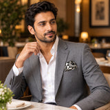 BLACK & WHITE TURKISH FLORAL SILK POCKET SQUARES pocket square — restaurant lifestyle.