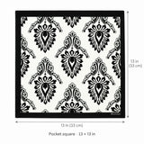 BLACK & WHITE TURKISH FLORAL SILK POCKET SQUARES pocket square — size guide.