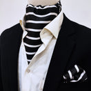 Black with White Silk Men Ascot & Pocket Square Set