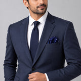 BLUE MULTI DOTTED SIlk Pocket Square pocket square — formal model · navy and tie.