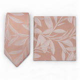 Blush Laurel Leaf silk tie and matching pocket square — Polished folded pair