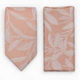 Blush Laurel Leaf silk tie and matching pocket square — Matching weave and hem