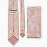 Blush Laurel Leaf silk tie and matching pocket square — Rear construction and matching fold