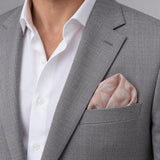 Blush Laurel Leaf Silk Pocket Square — light jacket · rounded puff.