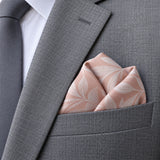 Blush Laurel Leaf Silk Pocket Square — close-up wearing detail.