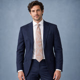 Blush Laurel Leaf Silk Tie — Navy suit portrait
