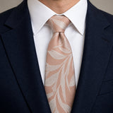Blush Laurel Leaf Silk Tie — Knot and lapel close-up