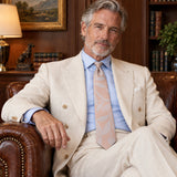 Blush Laurel Leaf Silk Tie — Ivory jacket lifestyle