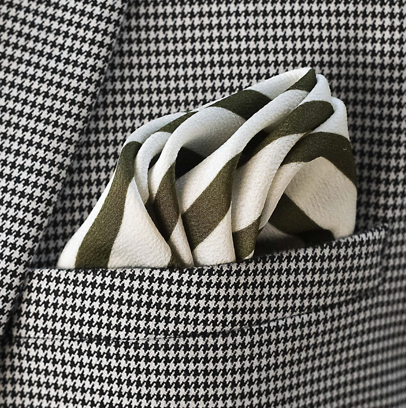 White & Green Stripes - Silk Pocket Square
