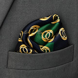 Chain Loop Green pocket square — close-up wearing detail.