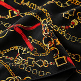 Chains and Straps (Black) pocket square — fabric and design close-up.